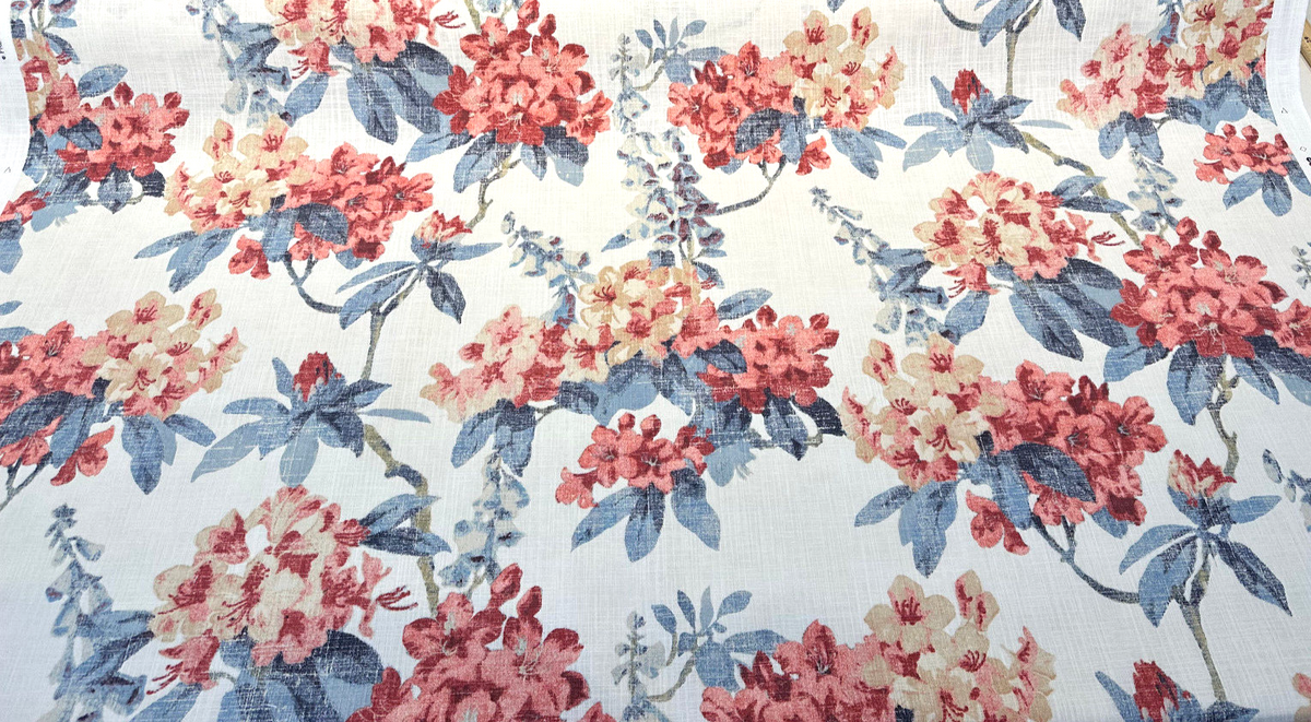 Red White And Peach Floral Curtain Fabric By The Yard, Upholstery Fabric, Drapery Fabric, top Window Treatment Fabric, Embroidery Fabric