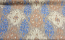 Home Accent Ikat Blue Tan Caf printed Cotton Drapery / upholstery Fabric