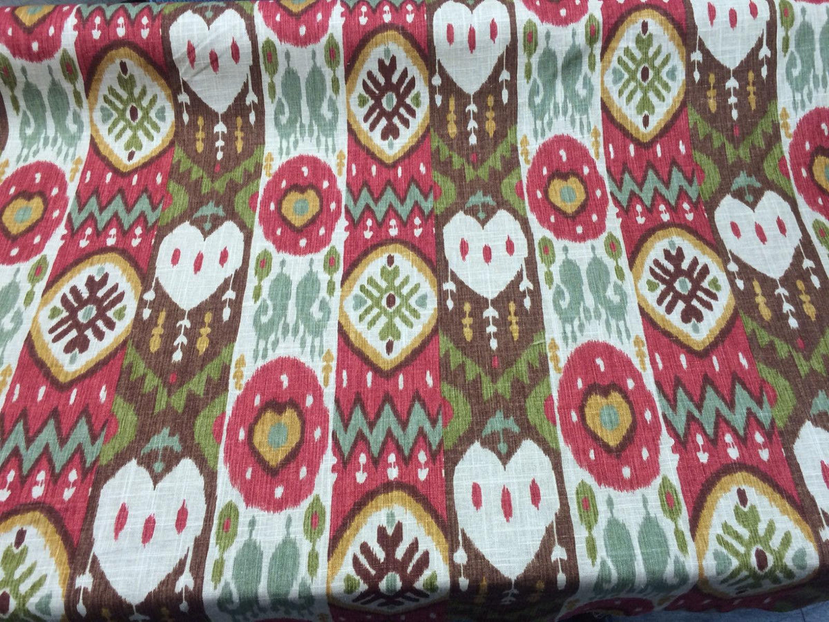 Tribal Print Cotton - Linen Richloom Red Green Gold By the Yard 60''