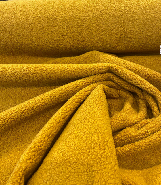 Fuzzy Wooly Boucle Mustard Yellow Upholstery Fabric