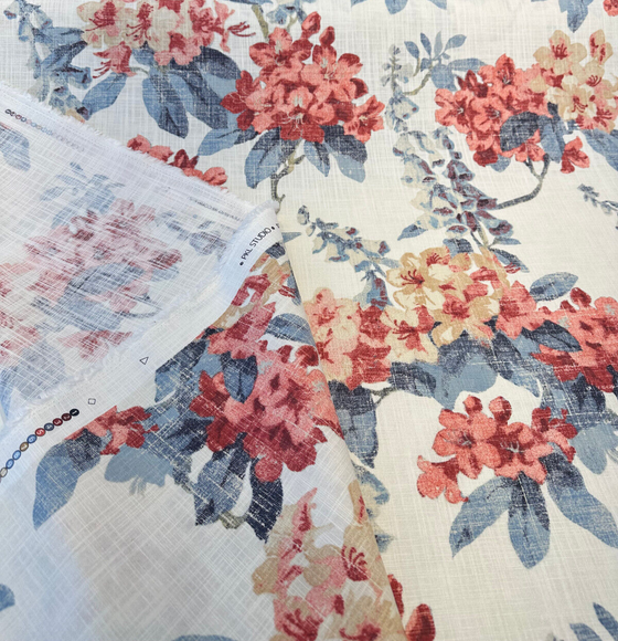 Waverly Elsa Indienne Red Blue Floral Drapery Upholstery Fabric 