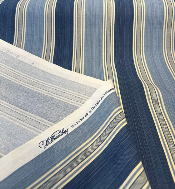 Waverly Spotswood Blue Stripe Porcelain Drapery Upholstery Fabric By the Yard