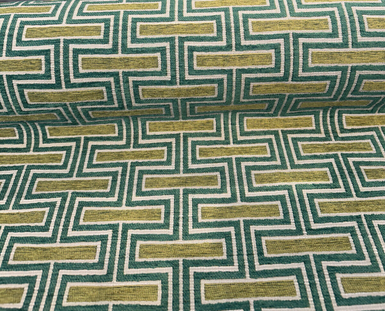 Theseus Green Chenille Geometric Upholstery Fabric By The Yard