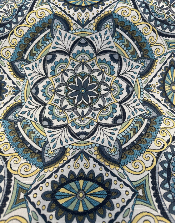 Ornate Mandala Teal Jacquard Upholstery Fabric 