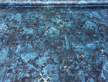 P Kaufmann Totally Floored Blue Midnight Printed Velvet Fabric by the yard