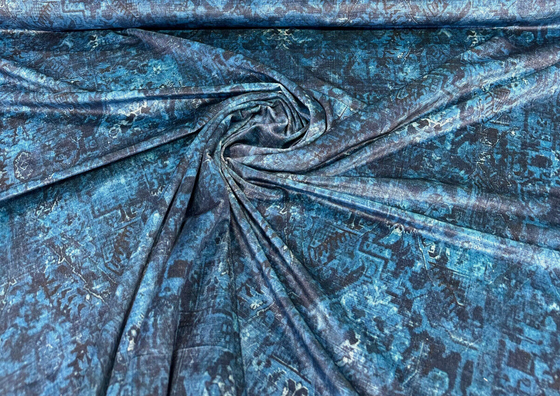 P Kaufmann Totally Floored Blue Midnight Printed Velvet Fabric by the yard