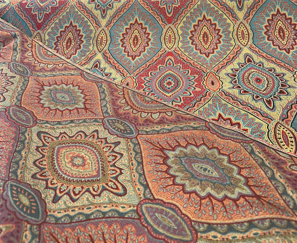 Vintage Medallion Cayenne Red Jacquard Upholstery Fabric