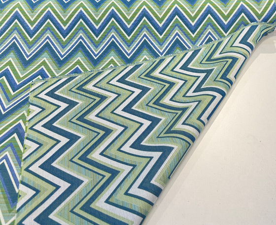 Fischer Chevron Sunbrella Blue Green Outdoor Upholstery Fabric By the yard