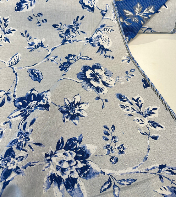 Sunbrella Arianna Floral Delft Blue Upholstery Indoor Outdoor Fabric By the yard