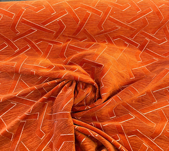 Zara Orange Marmalade Geometric Designed Velvet Fabric by the yard