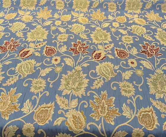 Twilight Blue Floral Designer Chenille Upholstery Fabric By The Yard