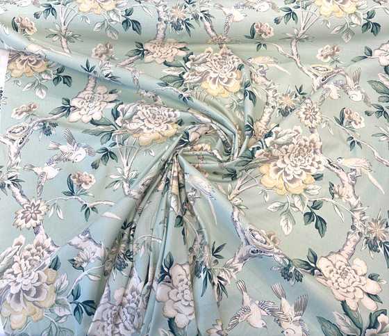 Waverly Mudan Jelep Green Floral Birds Drapery Upholstery Fabric By the Yard