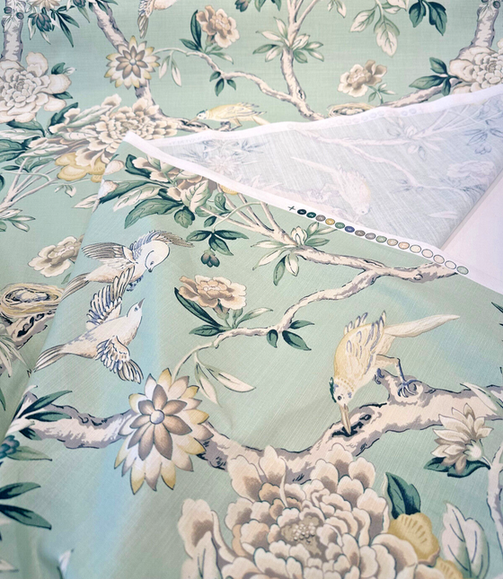 Waverly Mudan Jelep Green Floral Birds Drapery Upholstery Fabric By the Yard