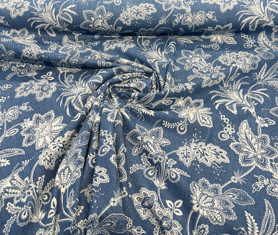 Waverly Follow The Trail Denim Blue Floral Upholstery Drapery Fabric By the Yard