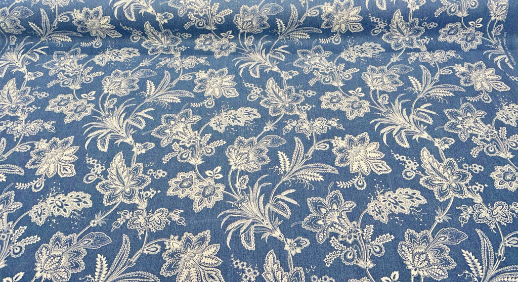 Waverly Follow The Trail Denim Blue Floral Upholstery Drapery Fabric By the Yard