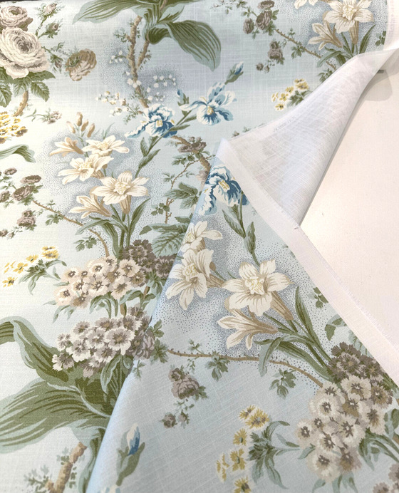 Waverly Lucinda Blue Sky Floral Drapery Upholstery Fabric By the Yard