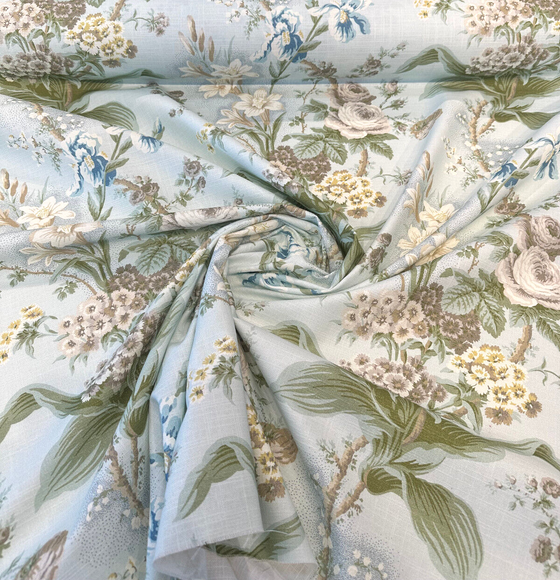 Waverly Lucinda Blue Sky Floral Drapery Upholstery Fabric By the Yard