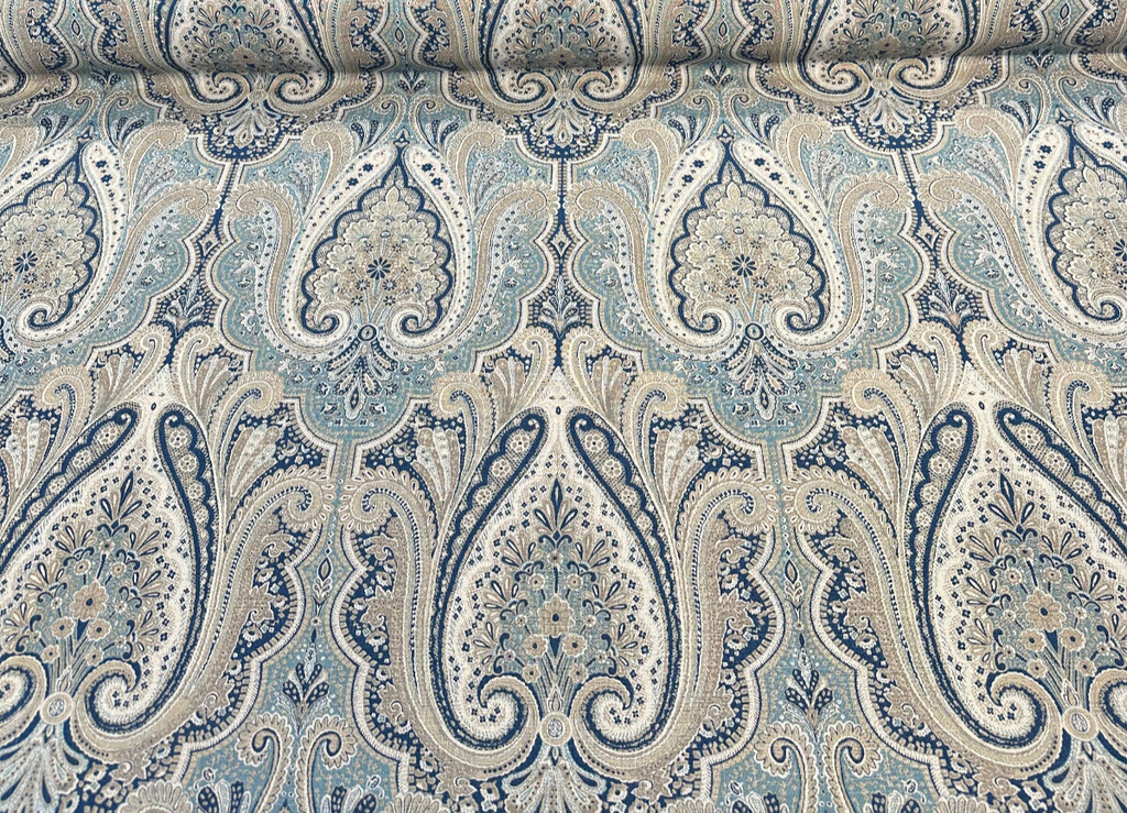 Waverly Set The Mood Damask Indigo Blue Upholstery Drapery Fabric 