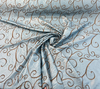 Swirls Chateau Blue Brown Embroidered Slub Faux Silk Fabric by the yard