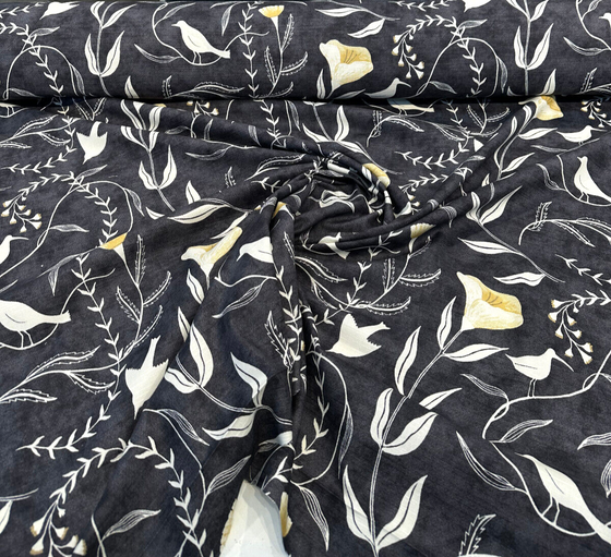 Pindler Sing Song Noir Black Bird Drapery Upholstery Fabric By the Yard