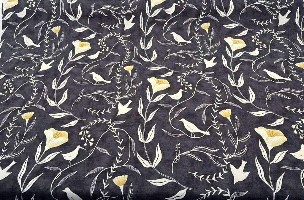 Pindler Sing Song Noir Black Bird Drapery Upholstery Fabric By the Yard