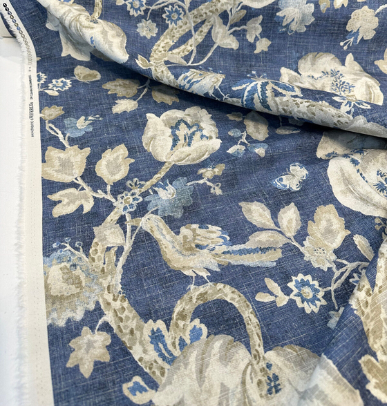 Waverly Adalet Indigo Blue Jacobean Drapery Upholstery Fabric By the Yard