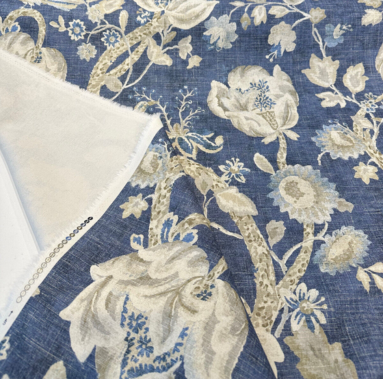 Waverly Adalet Indigo Blue Jacobean Drapery Upholstery Fabric By the Yard