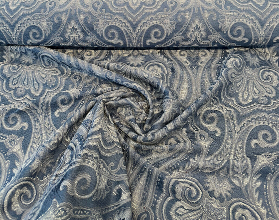 Waverly Clubroom Paisley Damask Prussian Chenille Upholstery Fabric By The Yard