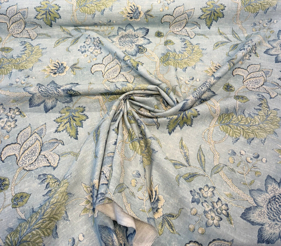 Waverly Zuma Blue Moonstone Floral Linen Drapery Upholstery Fabric By the Yard