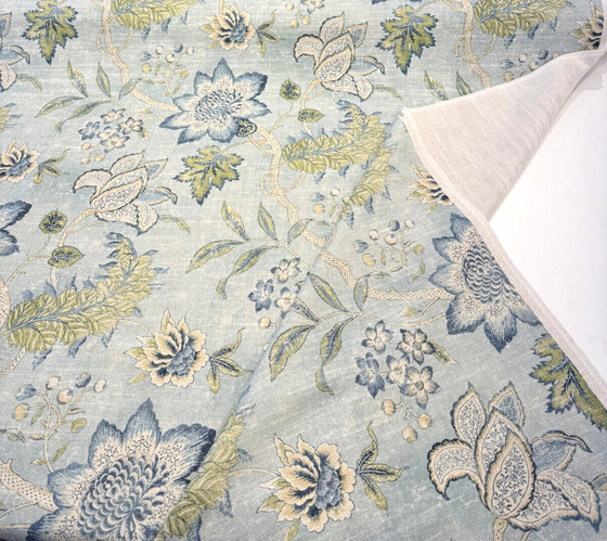 Waverly Zuma Blue Moonstone Floral Linen Drapery Upholstery Fabric By the Yard