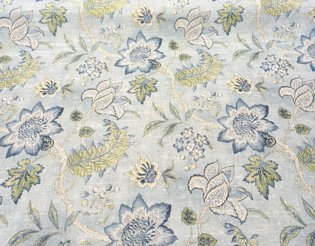 Waverly Zuma Blue Moonstone Floral Linen Drapery Upholstery Fabric