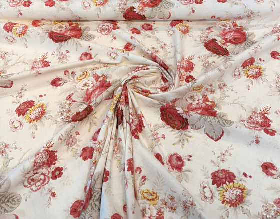 Waverly Norfolk Rose Red Floral Vintage Drapery Upholstery Fabric 