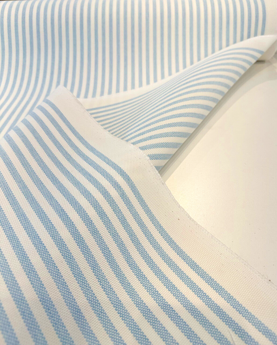 Sunbrella Two Tone Ticking Look Stripe Pool Blue Outdoor Fabric By the yard