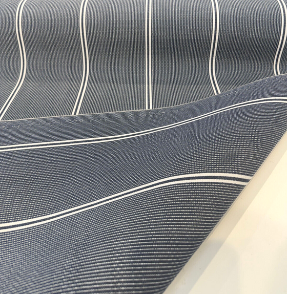 Sunbrella Equal Ink Blue Stripe Performance Outdoor Upholstery Fabric By the yard