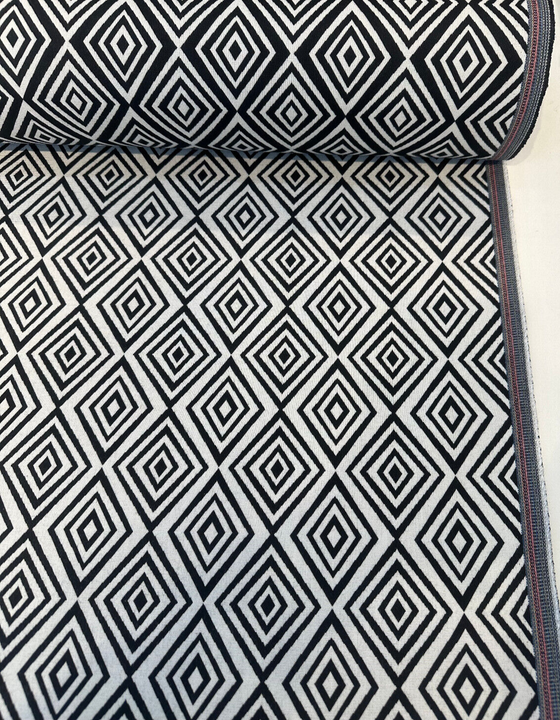 Sunbrella Trinket Black Bold Diamond Reversible Upholstery Fabric By the yard