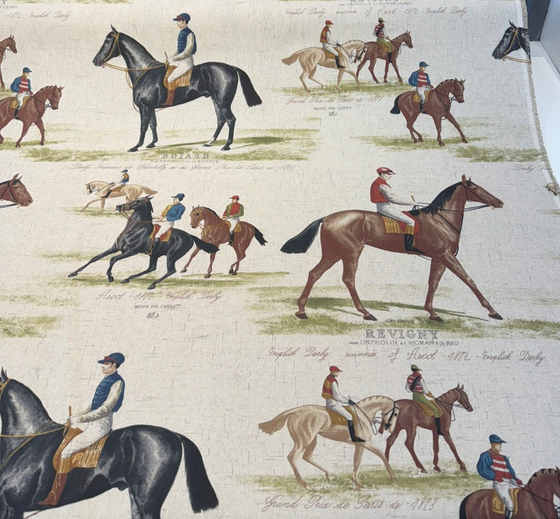 Equestrian Horse Derby Cotton Blend Drapery Upholstery Fabric by the Yard