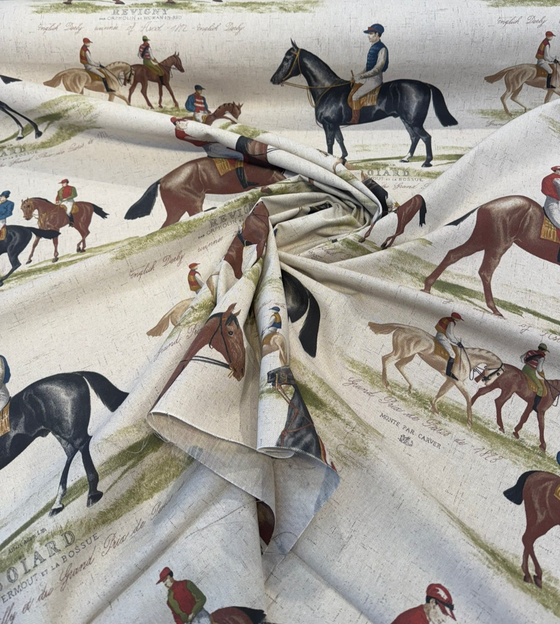 Equestrian Horse Derby Cotton Blend Drapery Upholstery Fabric by the Yard