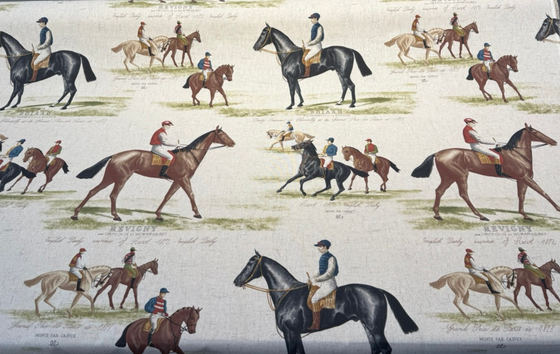 Equestrian Horse Derby Cotton Blend Drapery Upholstery Fabric by the Yard