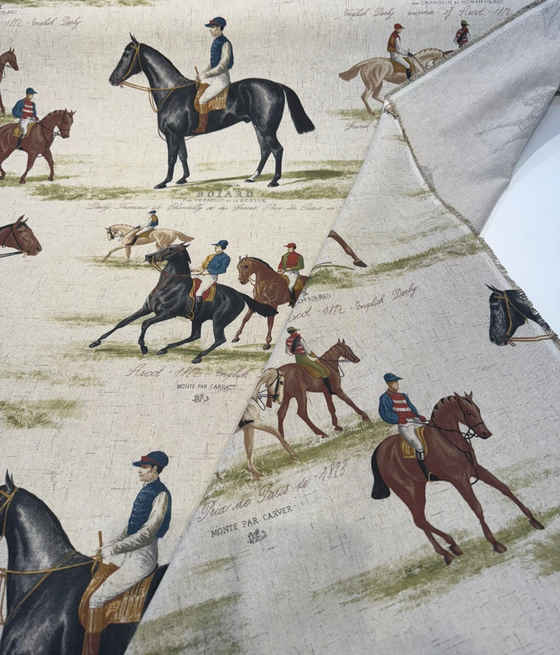 Equestrian Horse Derby Cotton Blend Drapery Upholstery Fabric by the Yard