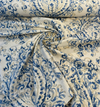 Lido Blue Damask Linen Blend Drapery Upholstery Fabric by the yard