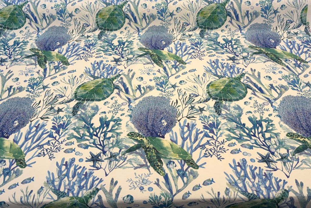 Sea Turtle Coral Reef Ocean Blue Green Coastal Cotton Fabric by the Yard