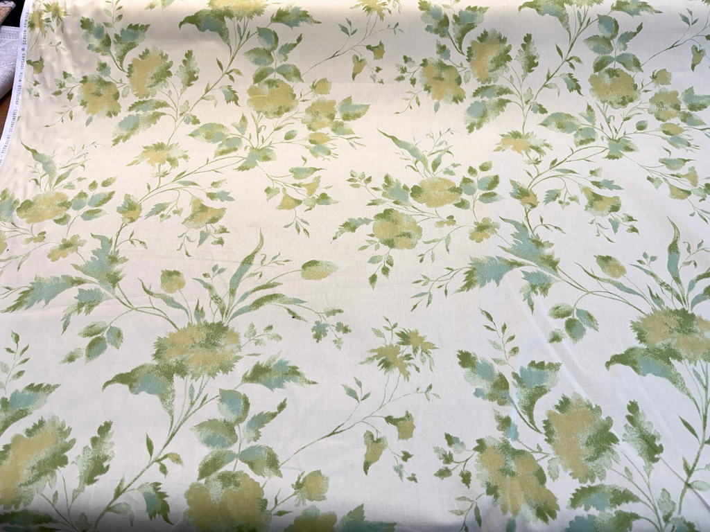 5th Avenue Designs Vintage Green Yellow Floral Screen Print Fabric by the Yard
