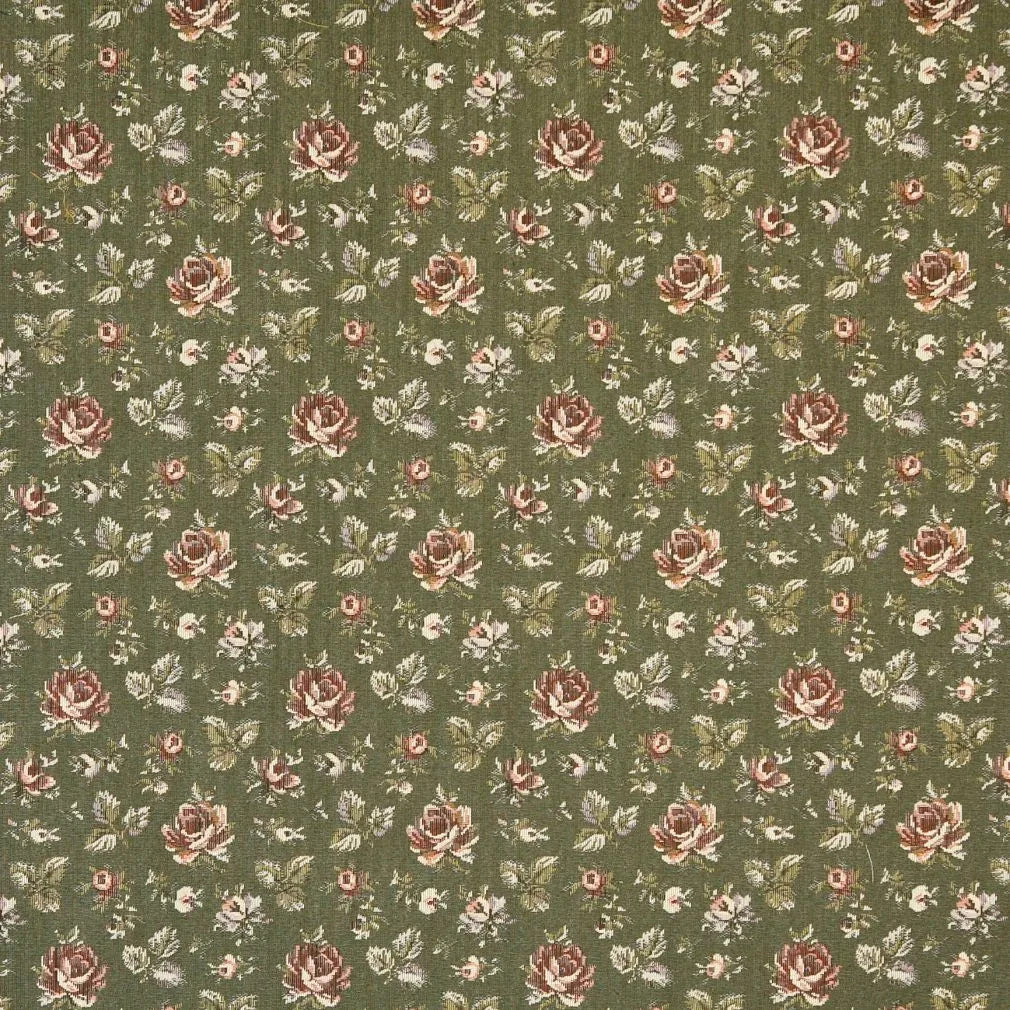 Gayle Moss Green Scattered Rose Tapestry Regal Upholstery Fabric By The Yard