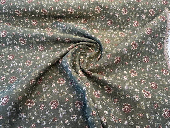 Gayle Moss Green Scattered Rose Tapestry Regal Upholstery Fabric By The Yard