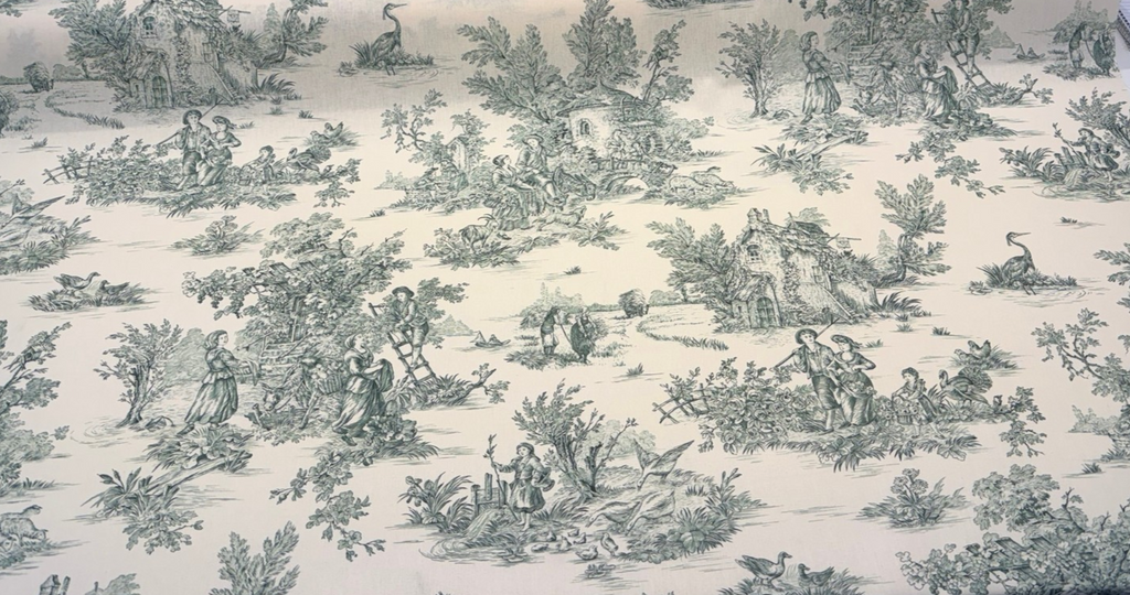 Green Pastoral Toile Drapery Upholstery Cotton Bashette Fabric