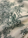 Green Pastoral Toile Drapery Upholstery Cotton Fabric by the yard