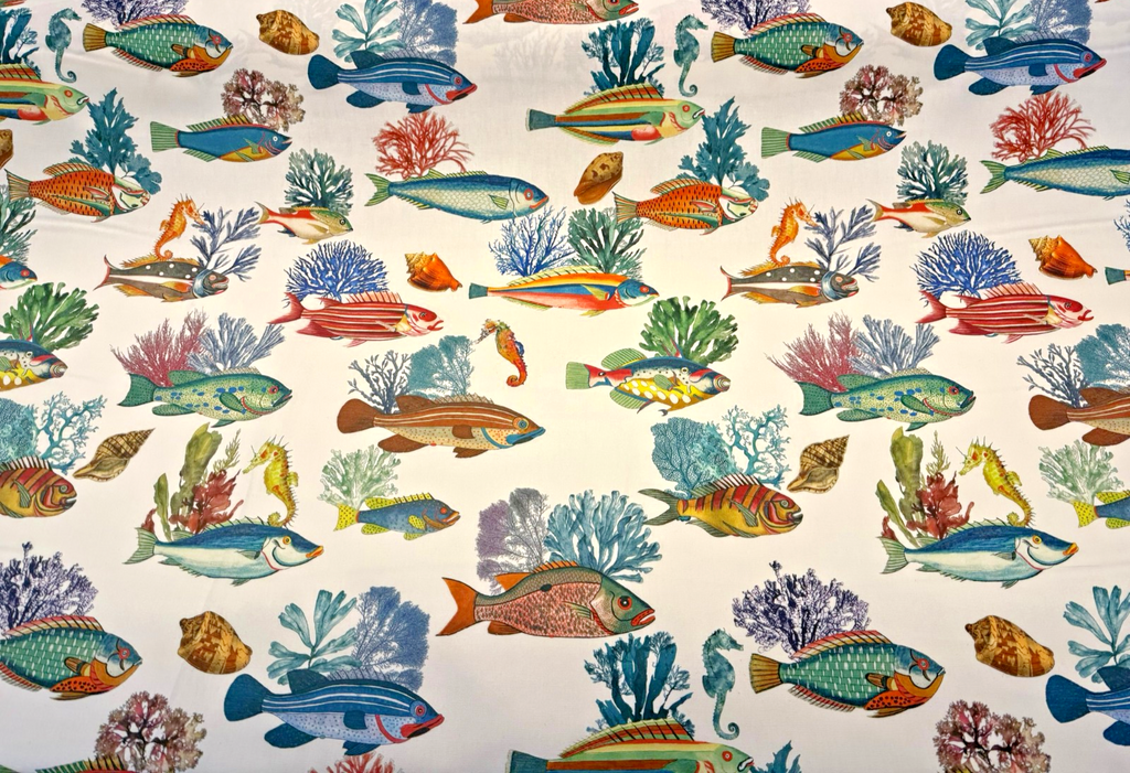 Capri Reef Fish Coastal Digital Print Drapery Upholstery Fabric by the Yard