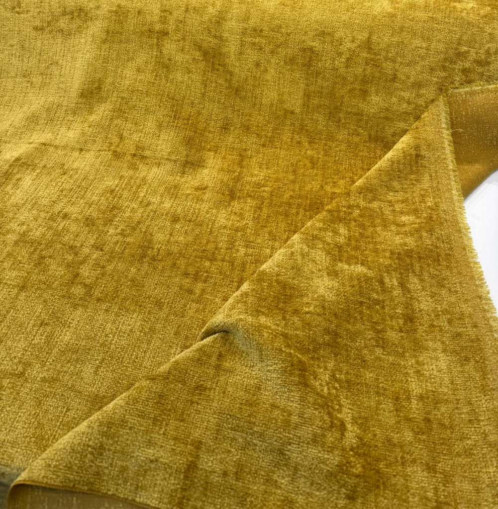 P Kaufmann Lucca Plush Chenille Gold Coin Upholstery Fabric