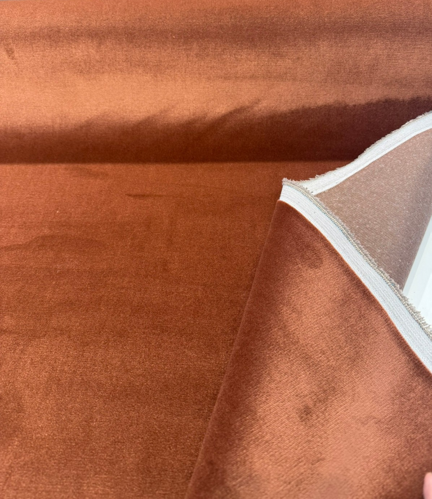 P Kaufmann Velvet Senet Blush Terracotta Wyn Upholstery Fabric