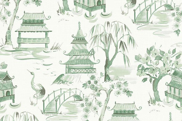 Kimiko Sage Green Belle Maison Toile Drapery Upholstery Fabric by the yard
